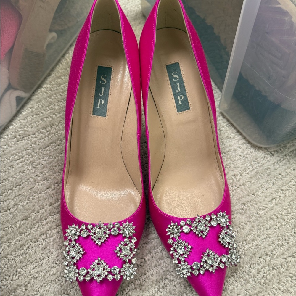 SJP by Sarah Jessica Parker Fuchsia Satin Embellished Heels